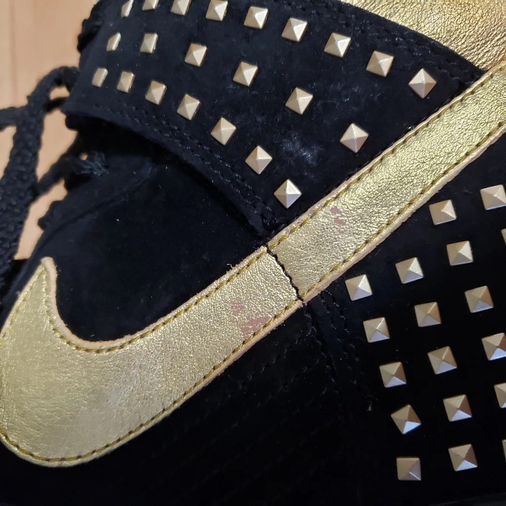 Nike Dunk Sky Hi Studded Hidden Wedge Sneakers Black Gold Metallic Studd… - Picture 11 of 11
